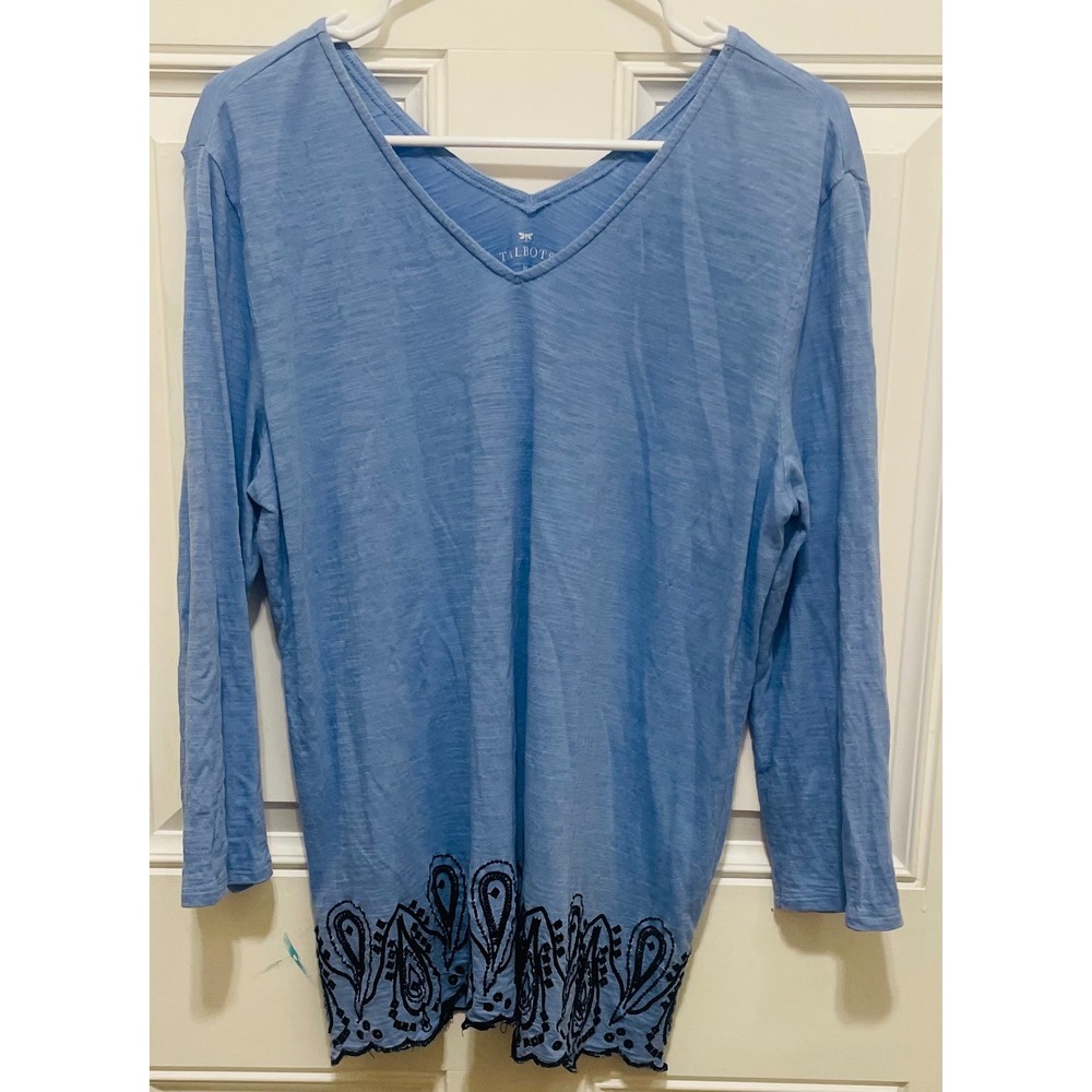 Talbots Paisley Long Sleeve‎ V-Neck Top Blouse Casual Comfy Blue Size M